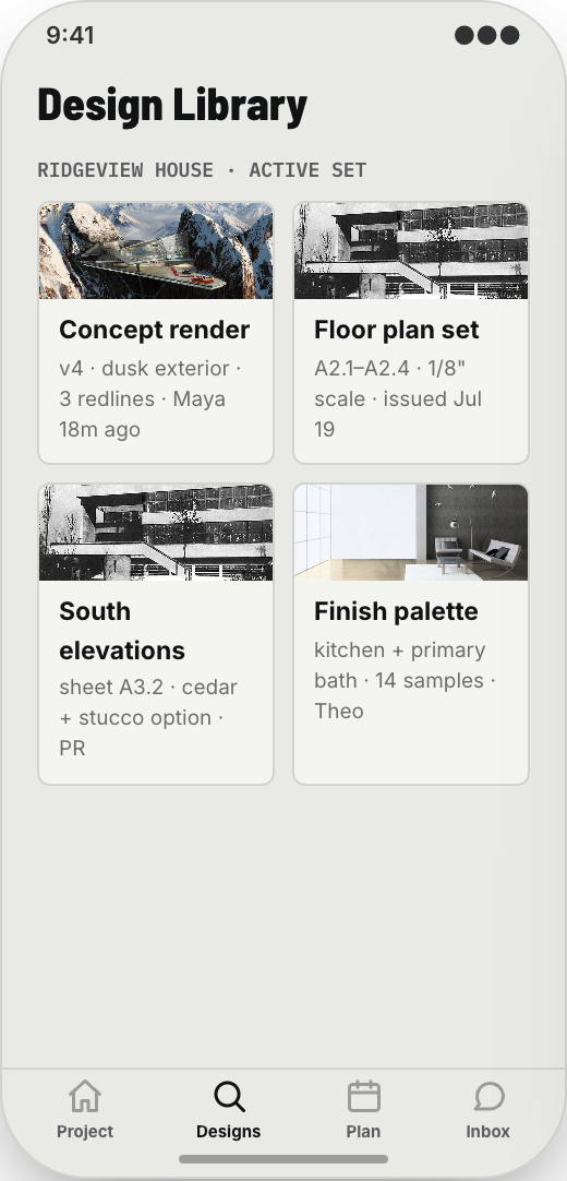 Architecture Firm prototype showing Design Library