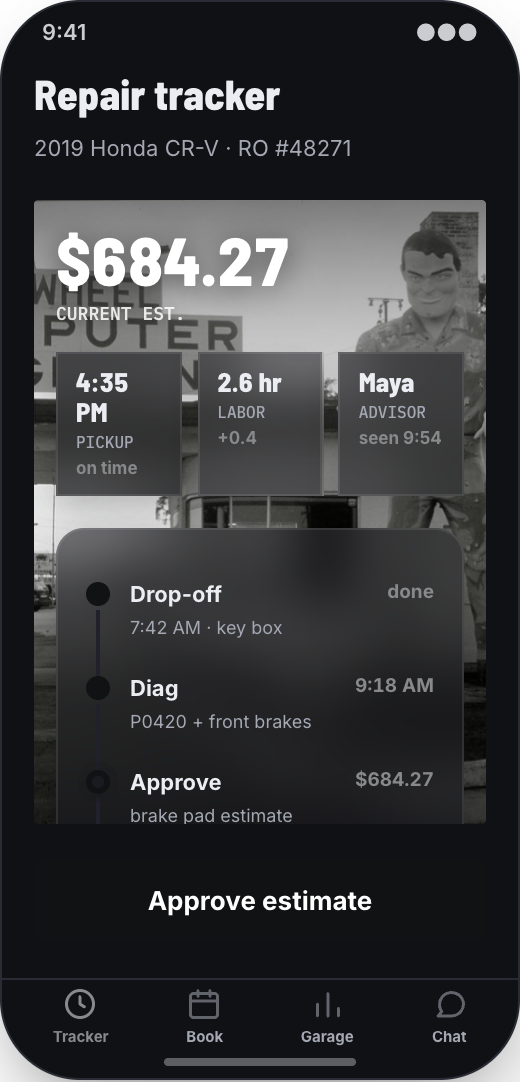 Auto Repair Shop prototype showing Repair Tracker
