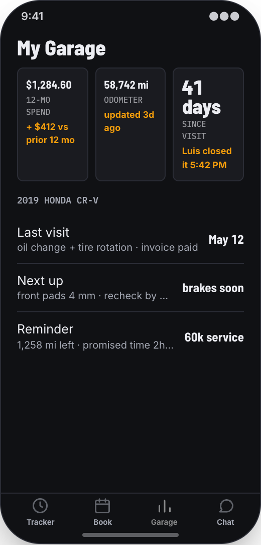 Auto Repair Shop prototype showing Photo repair approvals