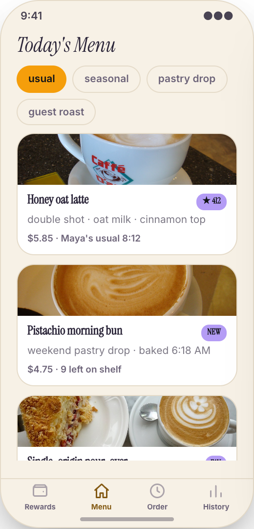 Cafe & Coffee Shop prototype showing Digital stamp card