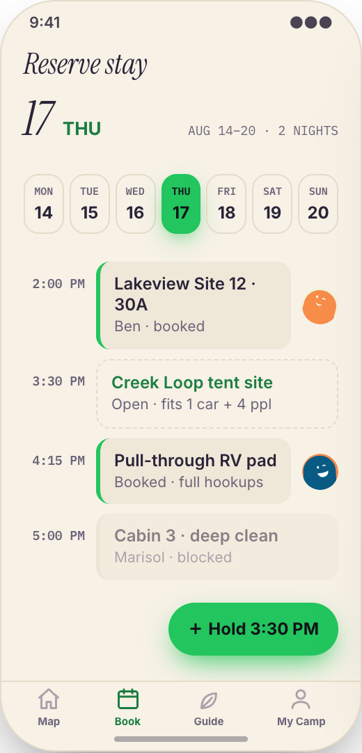 Campground & RV Park prototype showing Site details that answer real questions