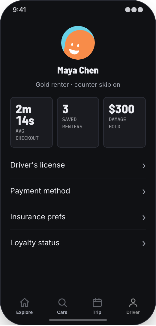 Car Rental Company prototype screen showing Fast Reservation