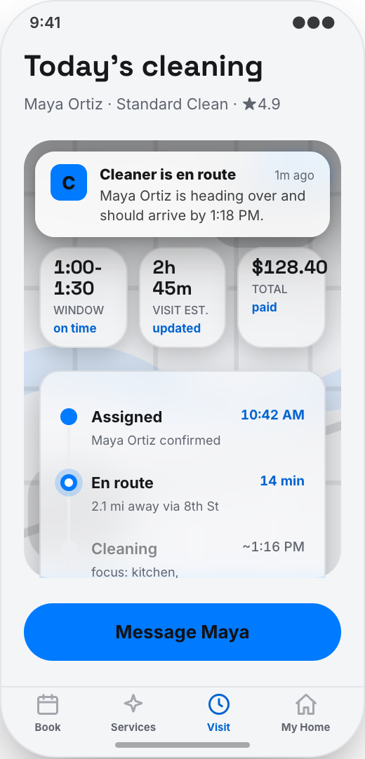 Home Cleaning Service prototype showing Add-ons that make sense