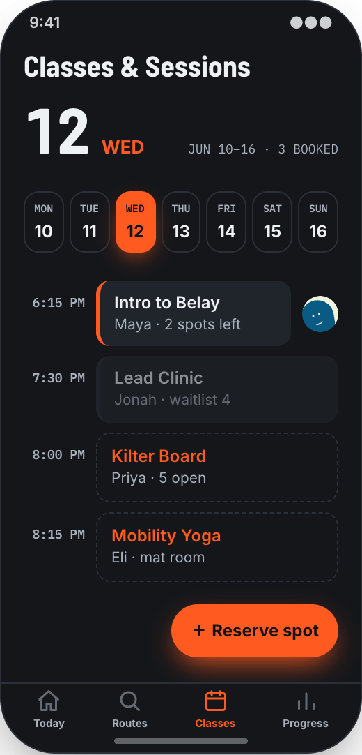 Climbing Gym prototype showing Fresh reset highlights