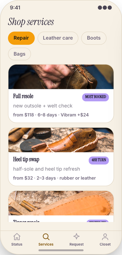 Cobbler & Shoe Repair Shop prototype showing Repair Track