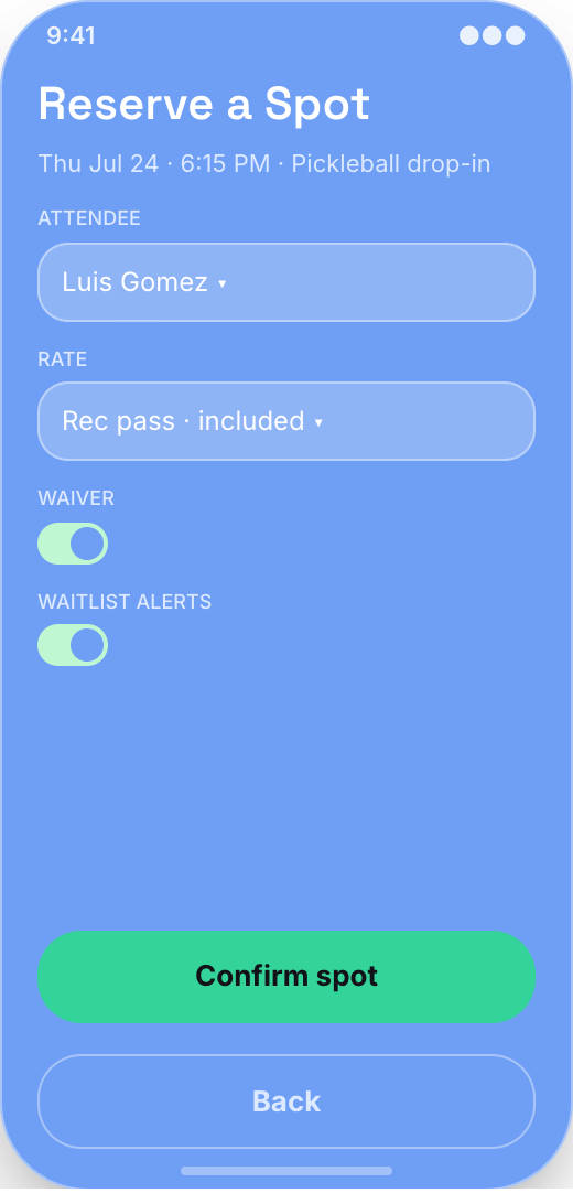 Community Center prototype screen showing My Pass