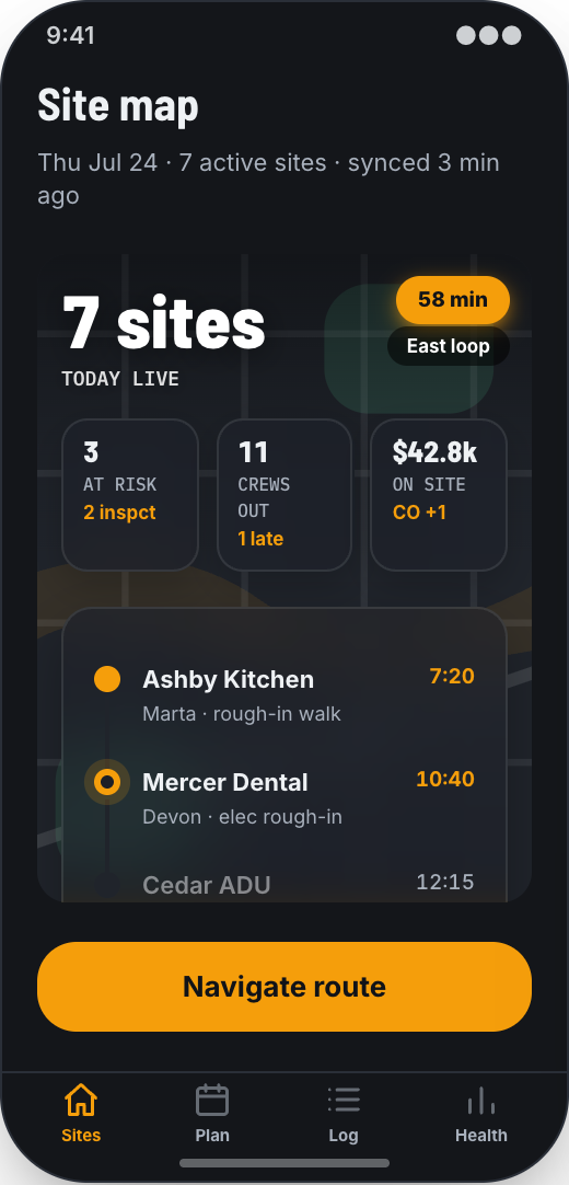 Construction Firm prototype showing Site Map