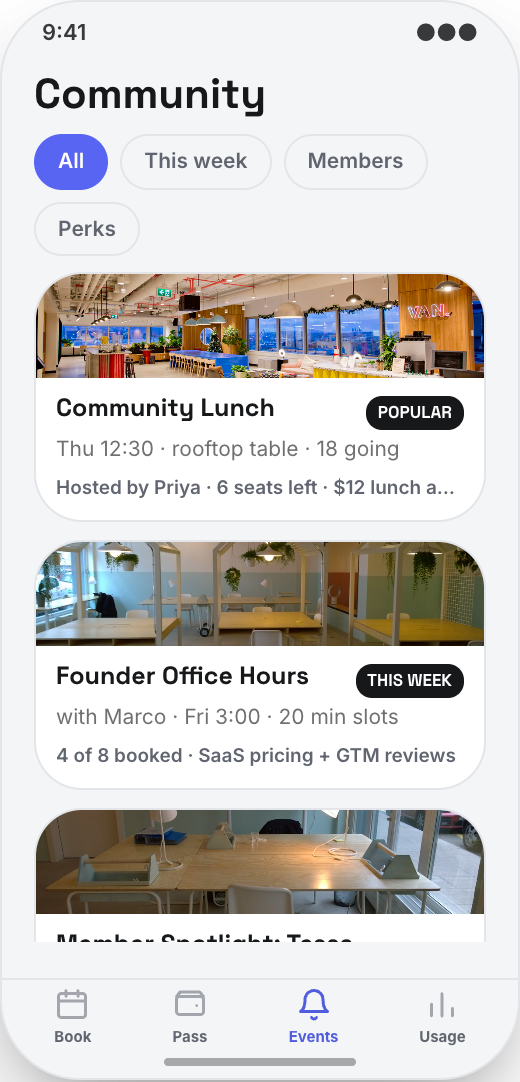Coworking Space prototype showing Fast check-in pass