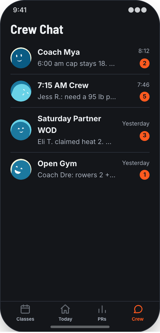 CrossFit Box prototype screen showing Today's WOD screen