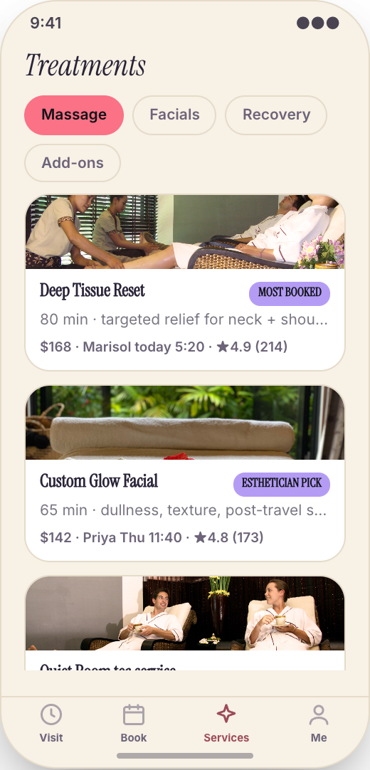 Day Spa prototype showing Therapist preferences