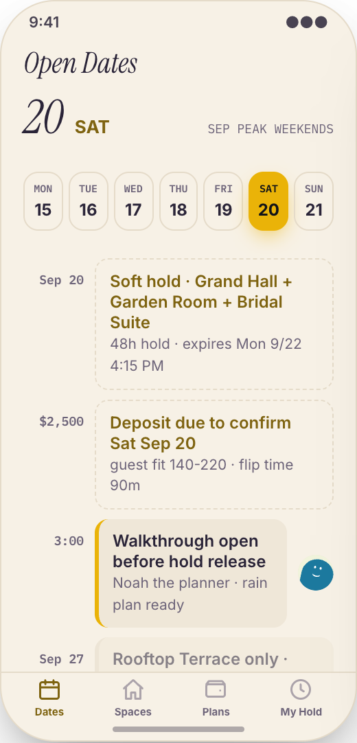 Event Venue prototype showing The Venue tour