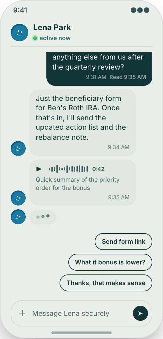 Financial Advisor prototype showing Advisor Chat
