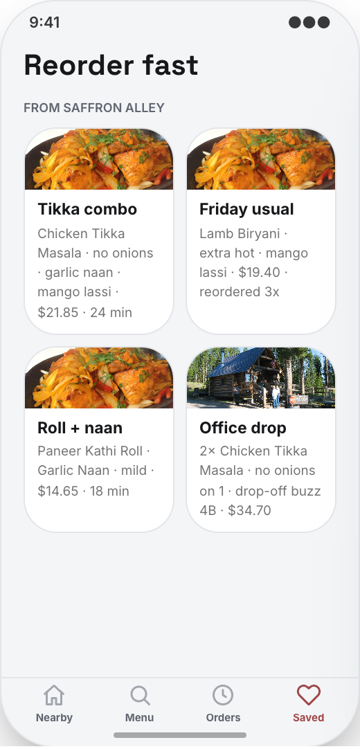 Food Delivery Service prototype screen showing Fast Checkout