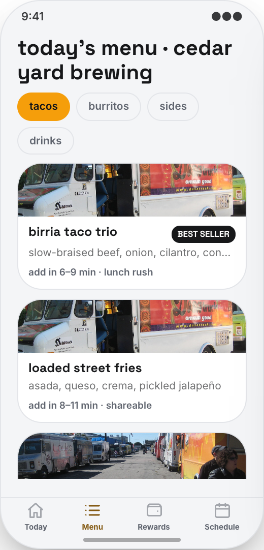 Food Truck prototype showing Order ahead