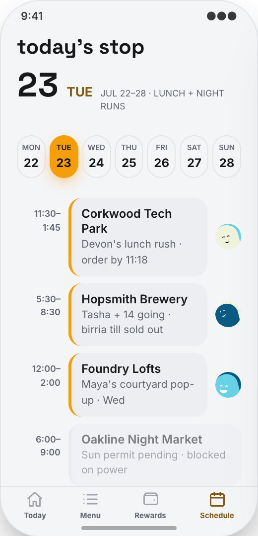 Food Truck prototype screen showing Sold-out items