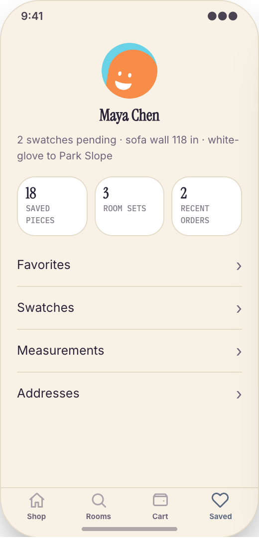 Furniture Store prototype screen showing Product detail pages