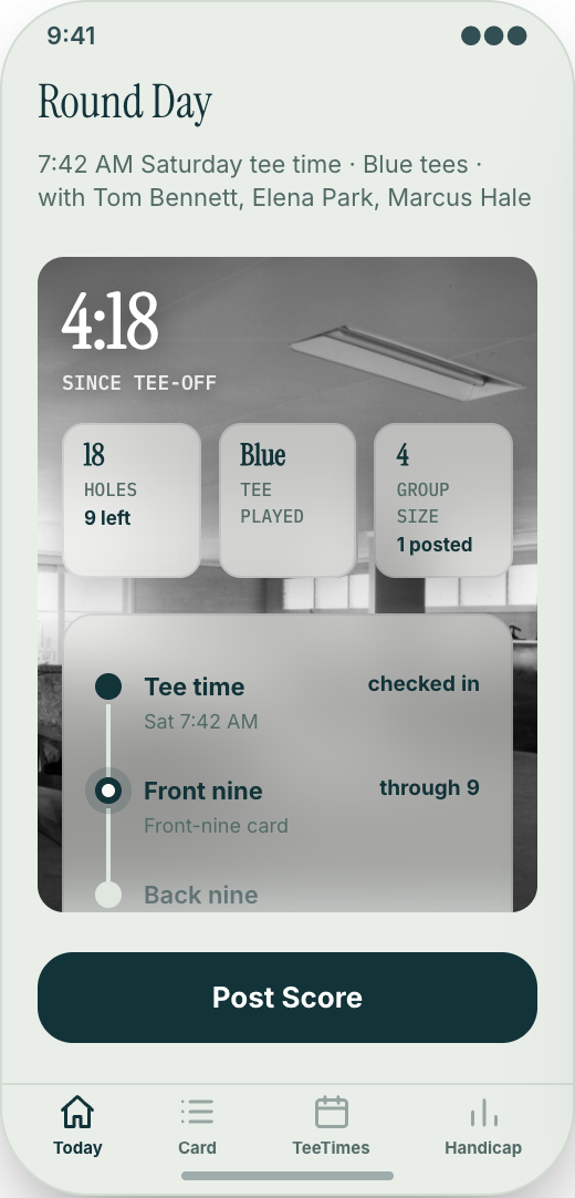 Golf Club & Country Club prototype showing Live tee sheet
