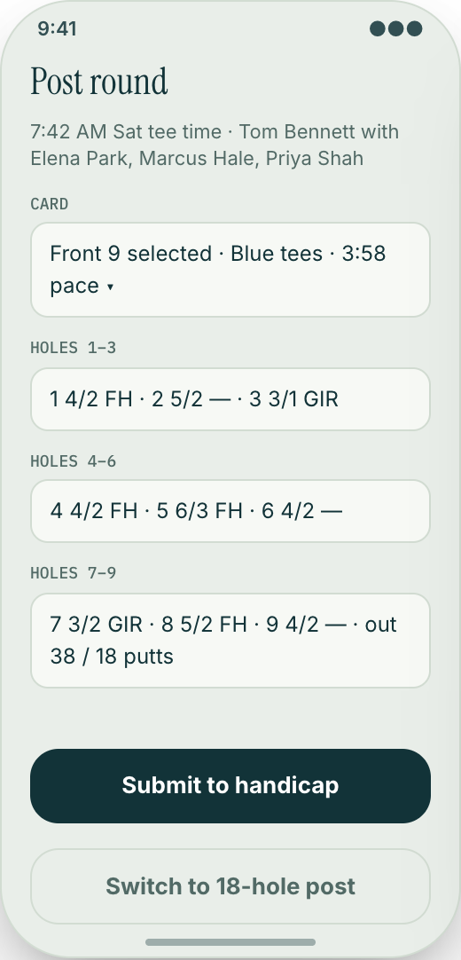 Golf Club & Country Club prototype showing Foursome booking