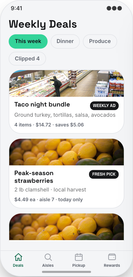 Grocery Store prototype showing Weekly Deals