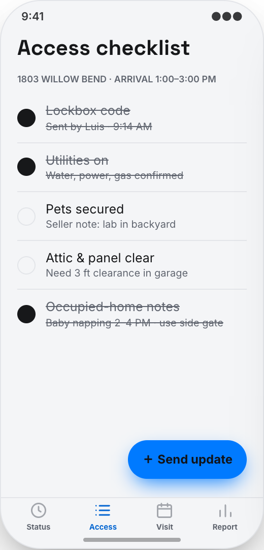 Home Inspection Company prototype showing Live inspection status