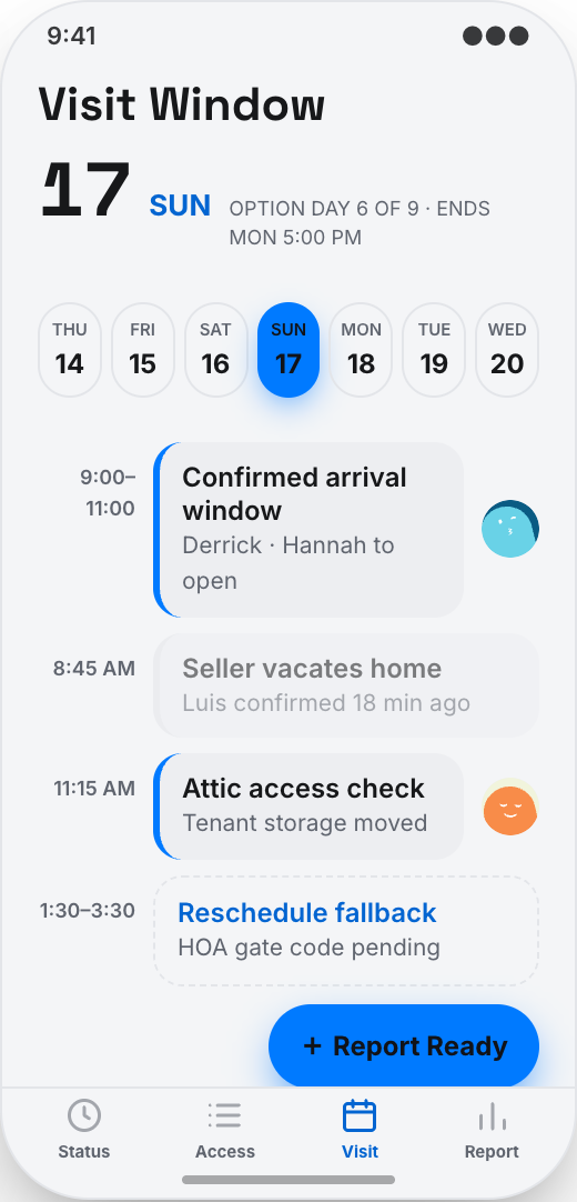 Home Inspection Company prototype showing Access checklist