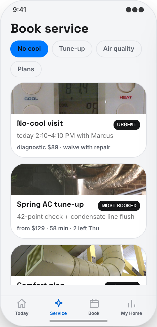 HVAC Company prototype showing Book Appointment