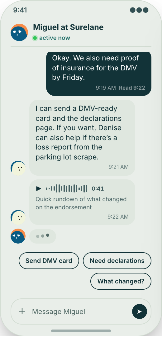 Insurance Agency prototype screen showing Report a Loss
