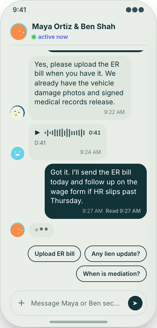 Personal Injury Law Office prototype showing What happens next