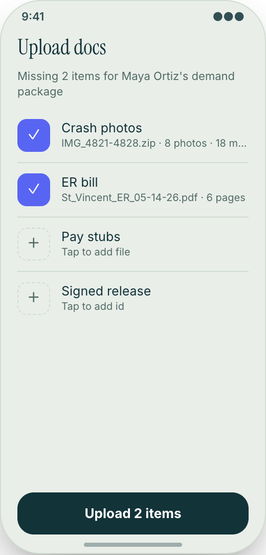Personal Injury Law Office prototype showing Case Chat