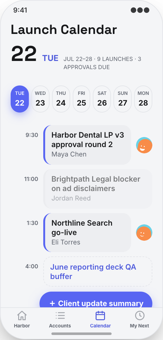 Marketing Agency prototype showing Client Accounts