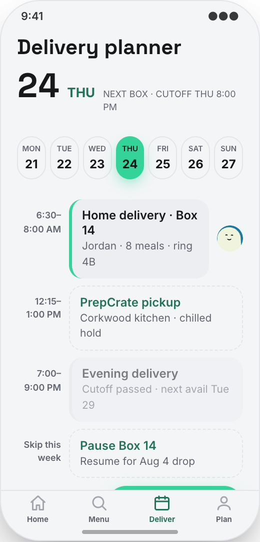 Meal Prep Service prototype showing Macro comparison