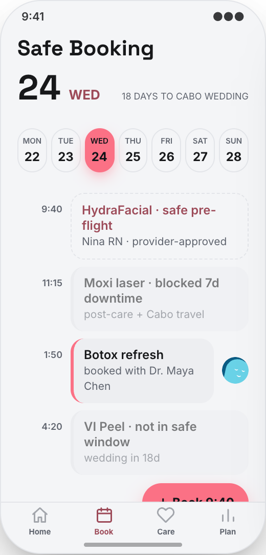 Medical Spa prototype showing Treatment menu