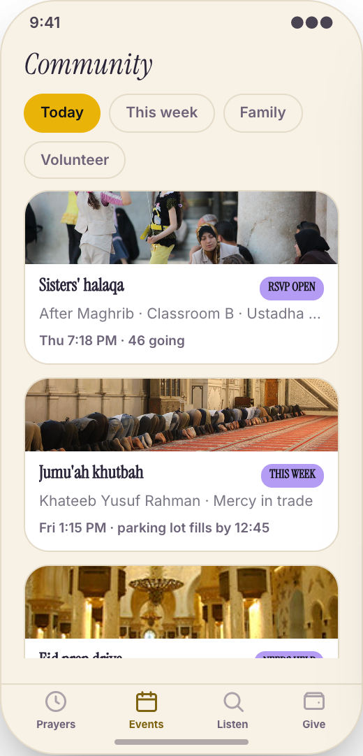 Mosque & Masjid prototype showing Jumu'ah details