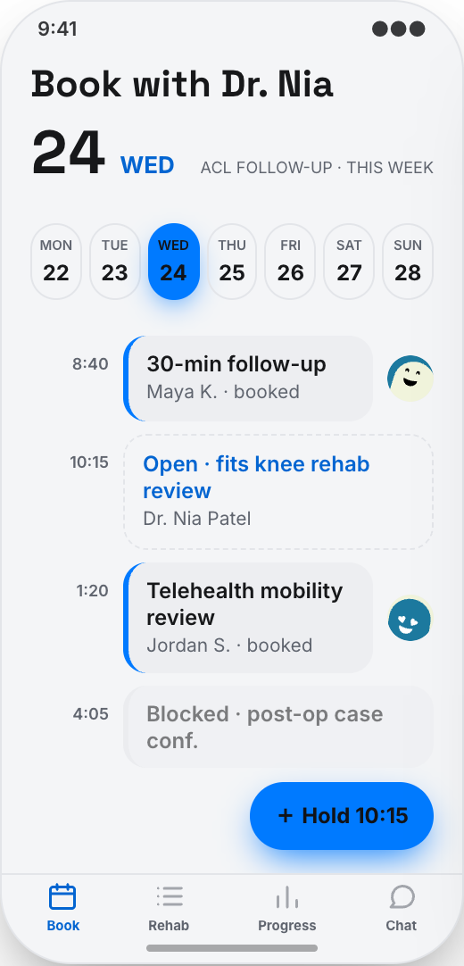 Physiotherapy Clinic prototype showing Book Session