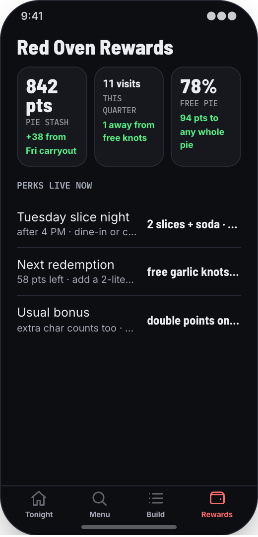 Pizzeria prototype screen showing Pickup or delivery details