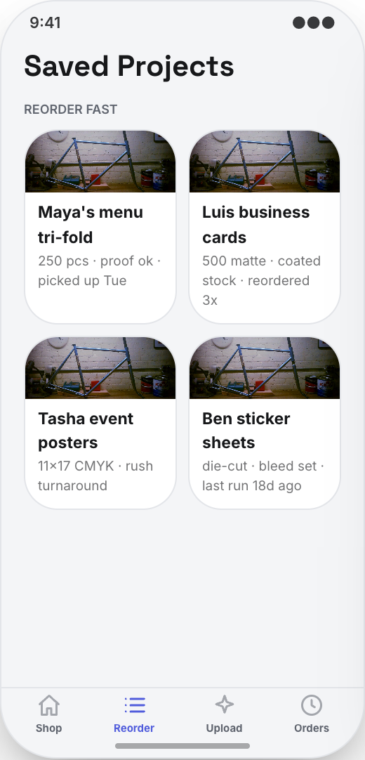 Print Shop prototype showing Job builder