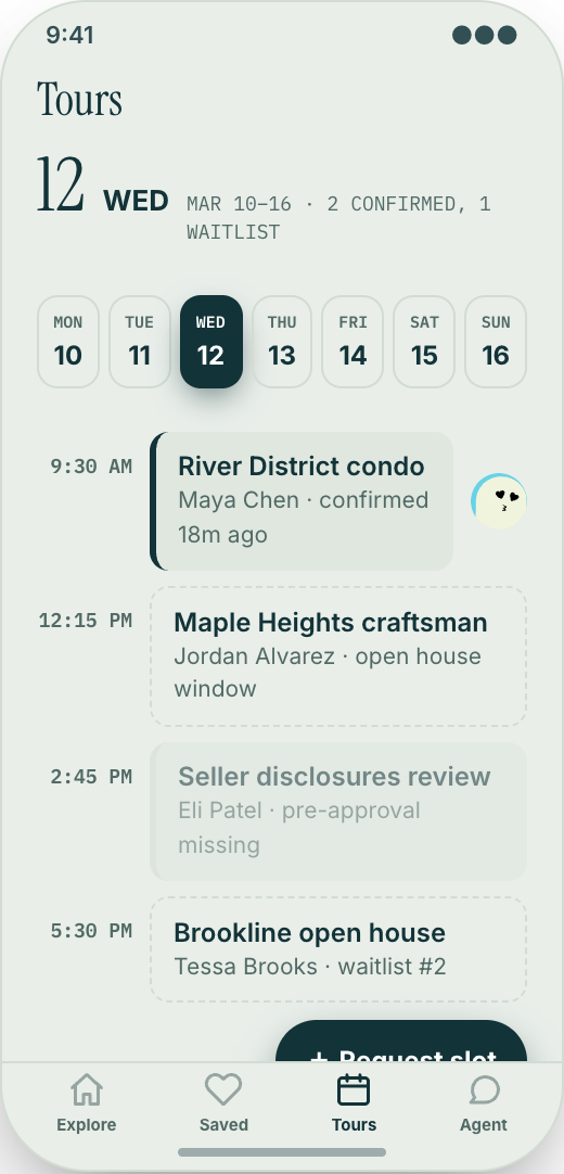 Real Estate Agency prototype showing Saved Homes