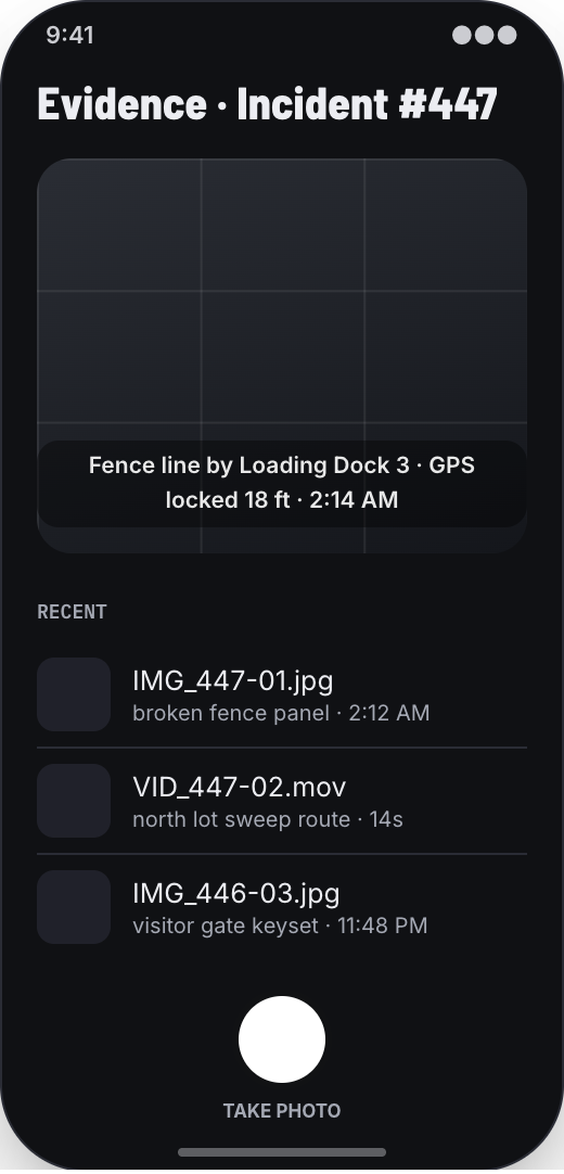 Security Guard Company prototype screen showing Dispatch Inbox