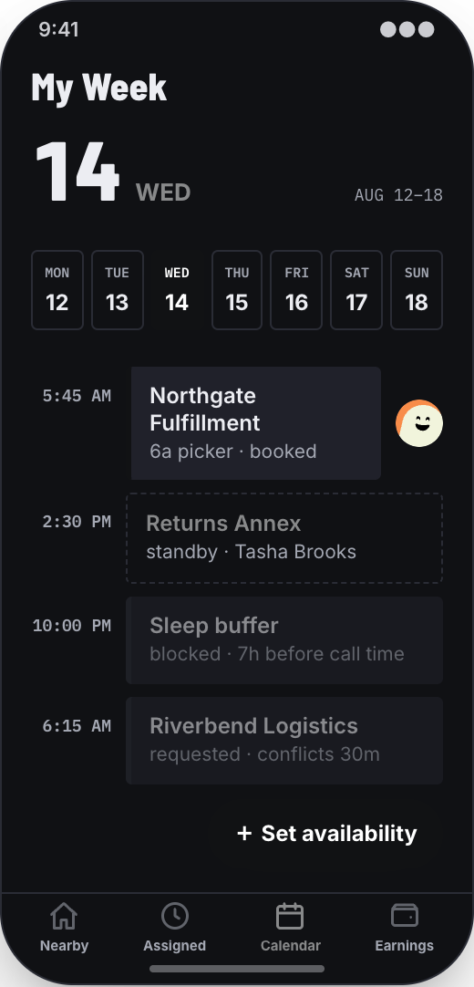 Staffing Agency prototype showing Assignment details