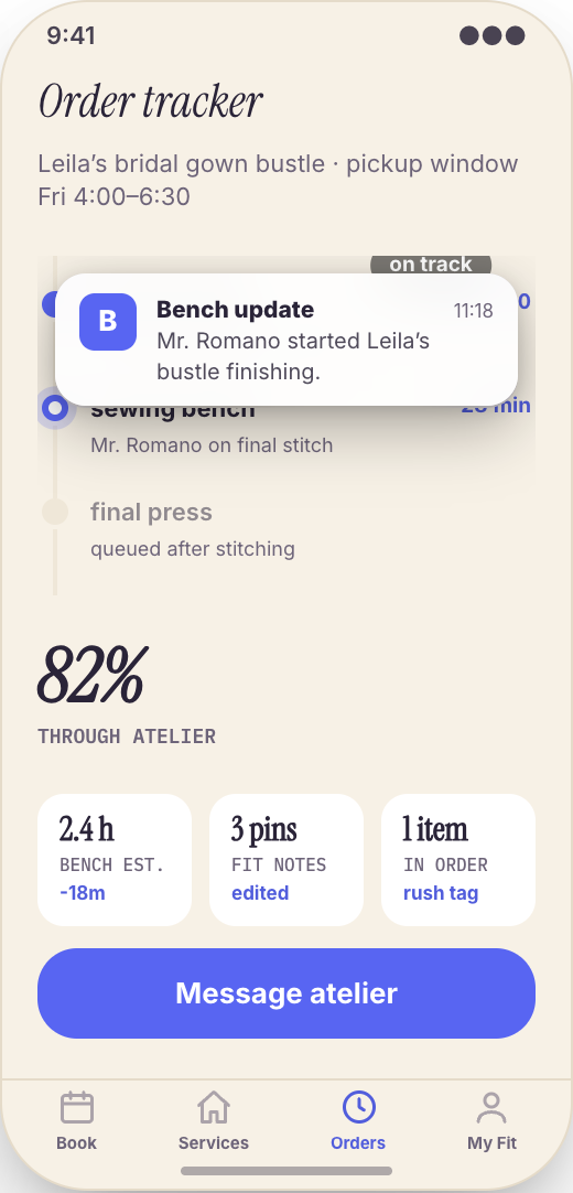 Tailor & Alterations Shop prototype showing Request Details