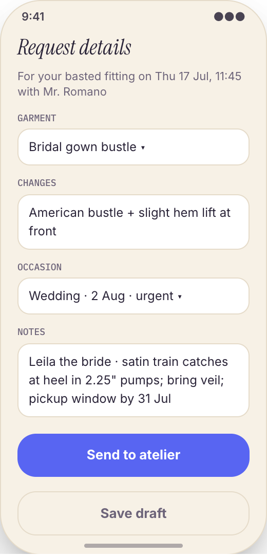 Tailor & Alterations Shop prototype screen showing My Fit