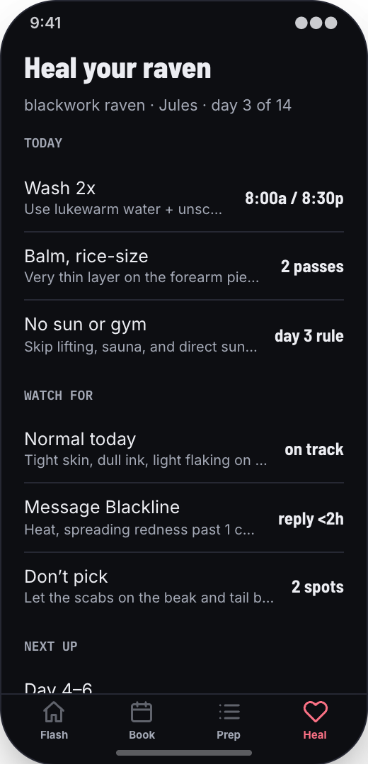 Tattoo Studio prototype screen showing Session Calendar