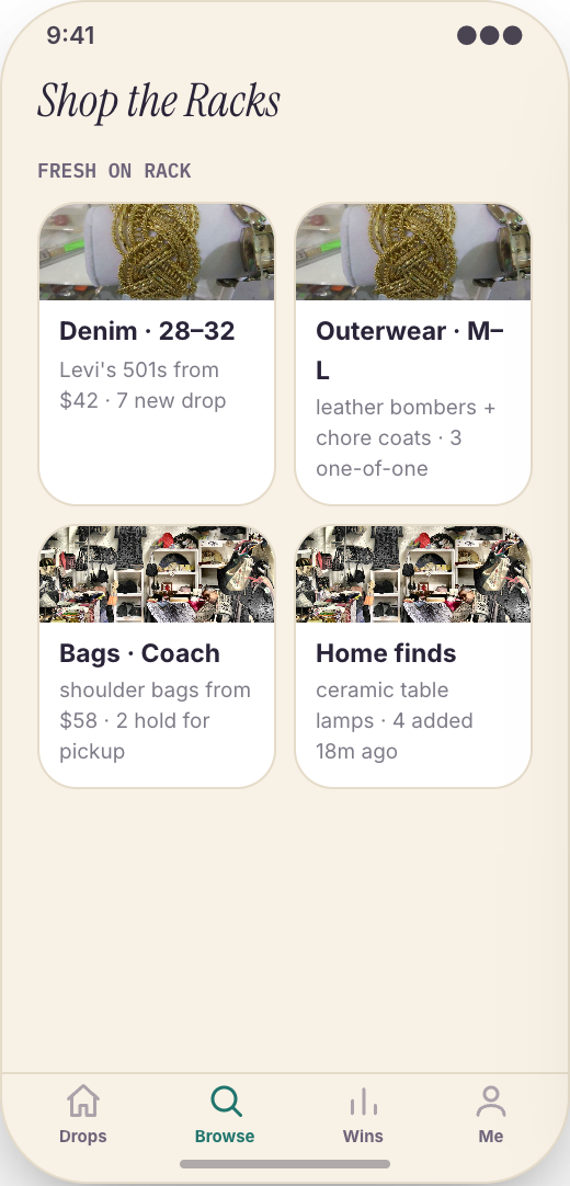 Thrift Store prototype showing Shop the Racks