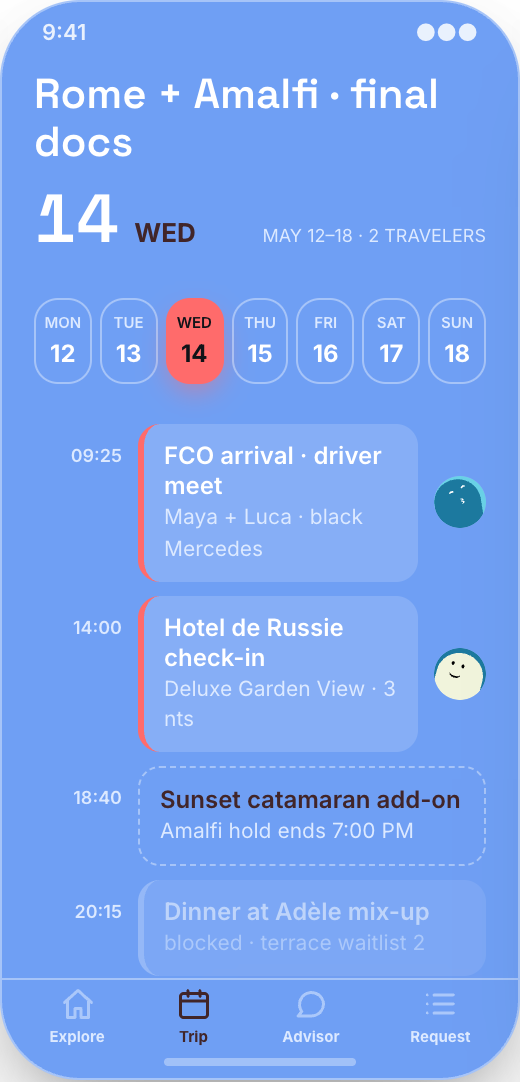 Travel Agency prototype showing Destination cards