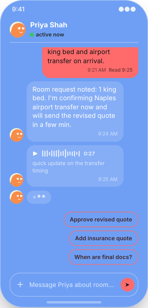 Travel Agency prototype showing Trip Request