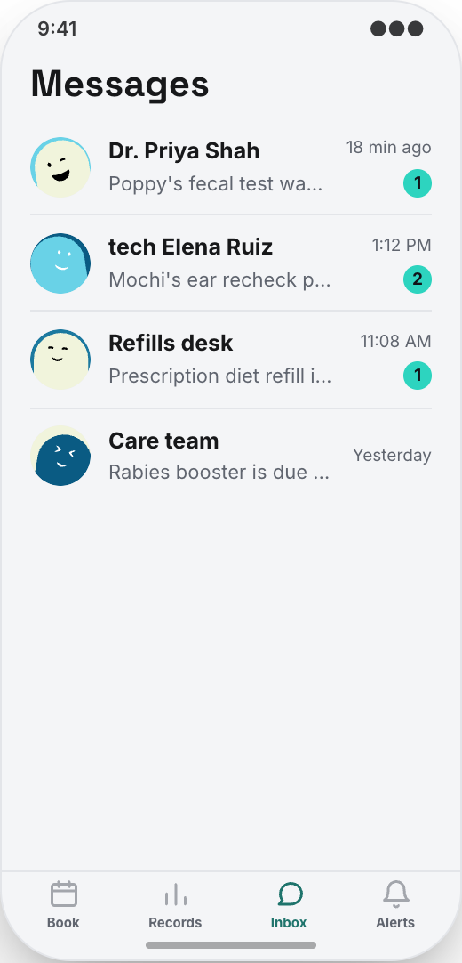 Veterinary Clinic prototype showing Care Records